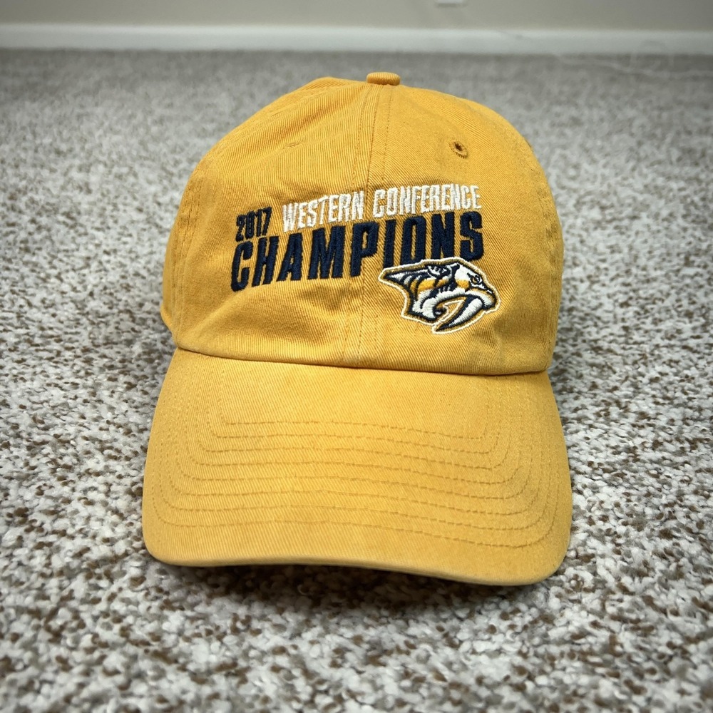 Nashville Predators Hat Cap Strap Back Mens One Size Gold NHL 2017 West Champs